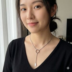 Silver-Tone Black Pavé Circle Lariat Necklace | 18”